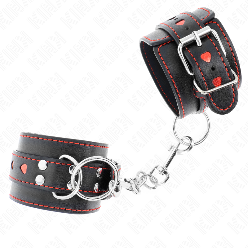 KINK - POLSO NERO CON INTARSIO CUORE ROSSO REGOLABILE 21-28 CM X 5,5 CM-2
