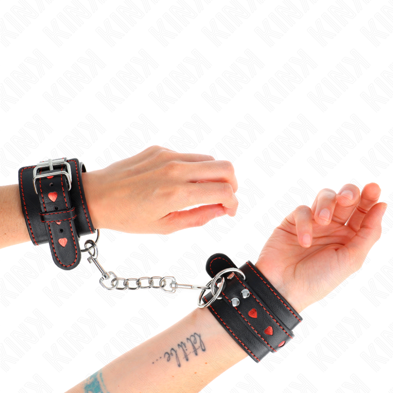 KINK - POLSO NERO CON INTARSIO CUORE ROSSO REGOLABILE 21-28 CM X 5,5 CM-1