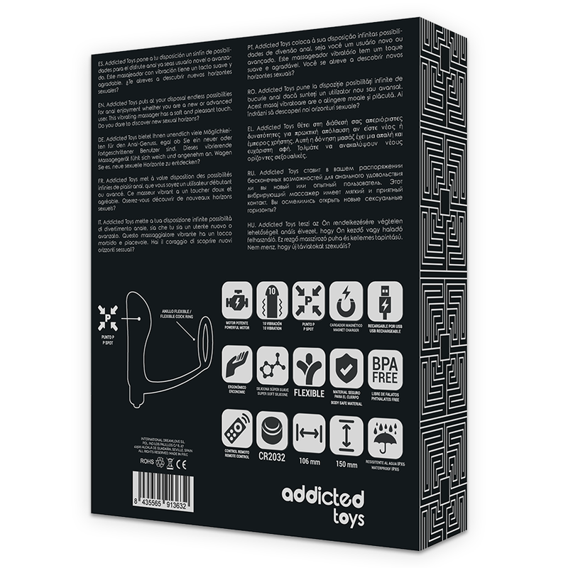 ADDICTED TOYS - ANELLO PER PENE CON TELECOMANDO PLUG ANALE NERO RICARICABILE-4