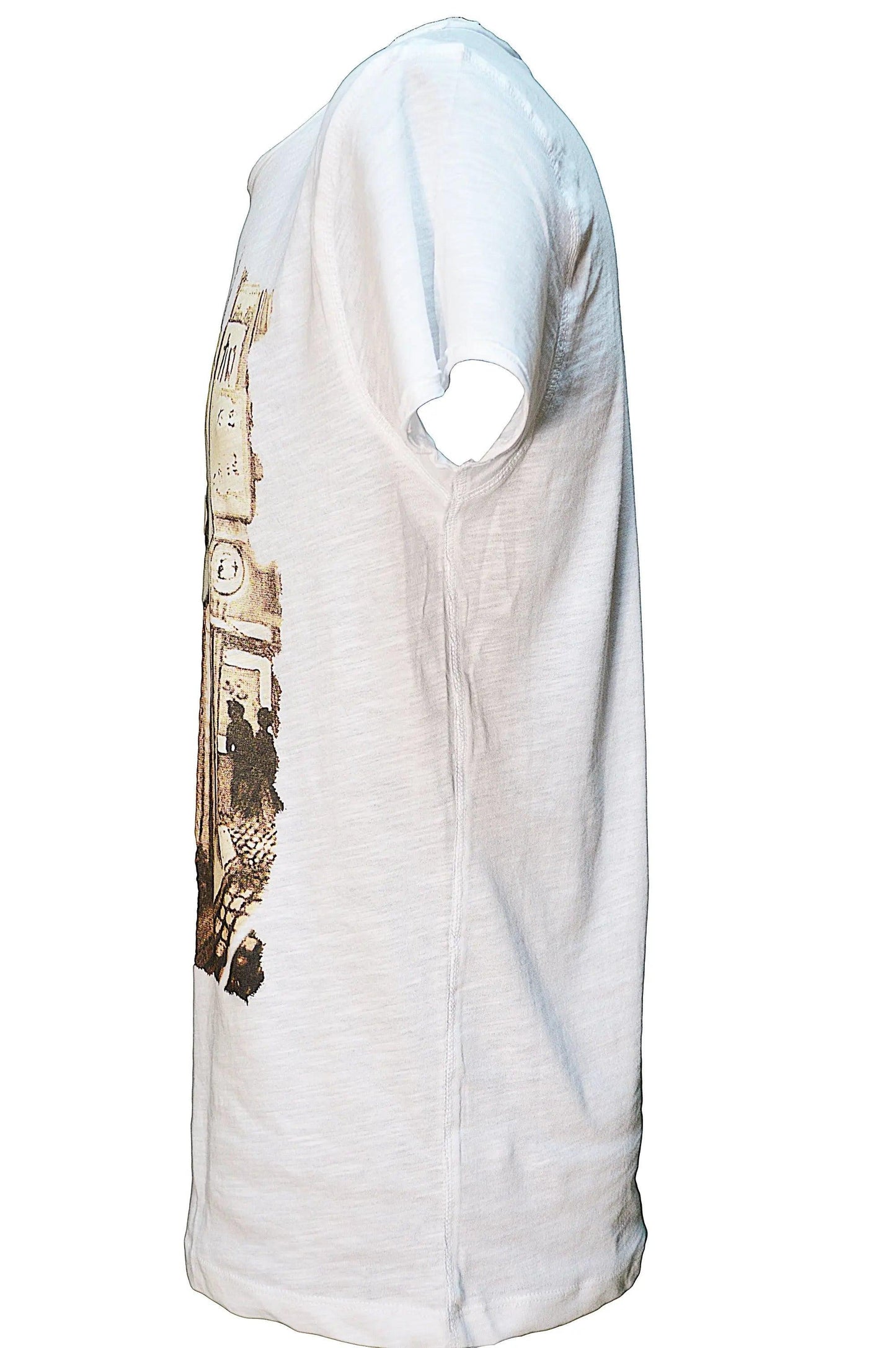 T-shirt uomo bianca in cotone fiammato con grafica urban, streetwear essentials, Street Style