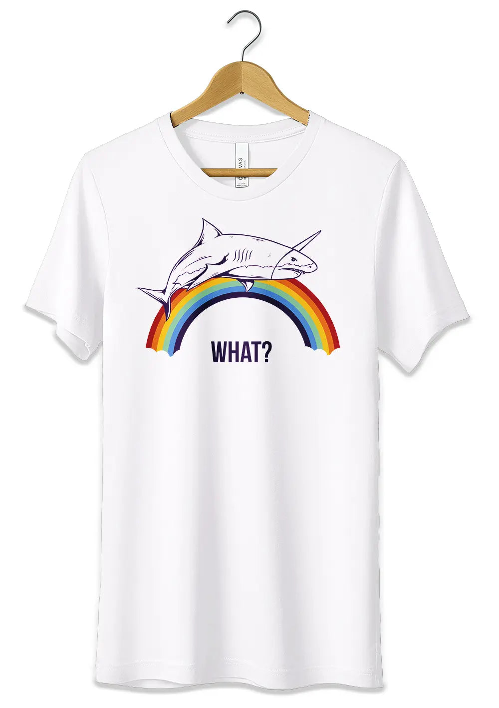T-Shirt Maglietta Divertente What? Squalo Arcobaleno Unicorno-0