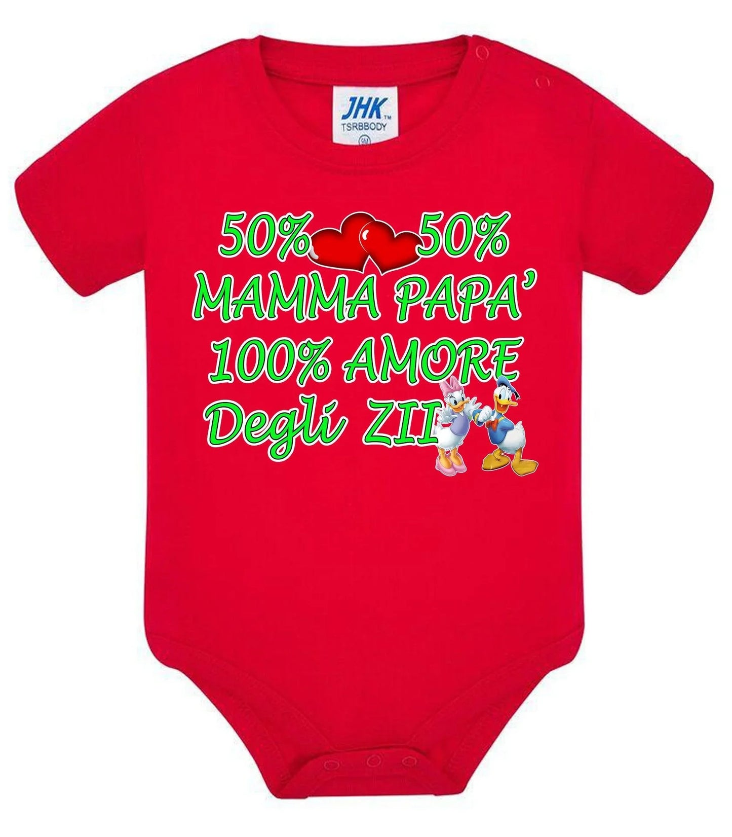 50% mamma 50% papà 100% amore degli ZII Body da bambino/a a maniche corte 100% cotone JHK - STREET STYLE