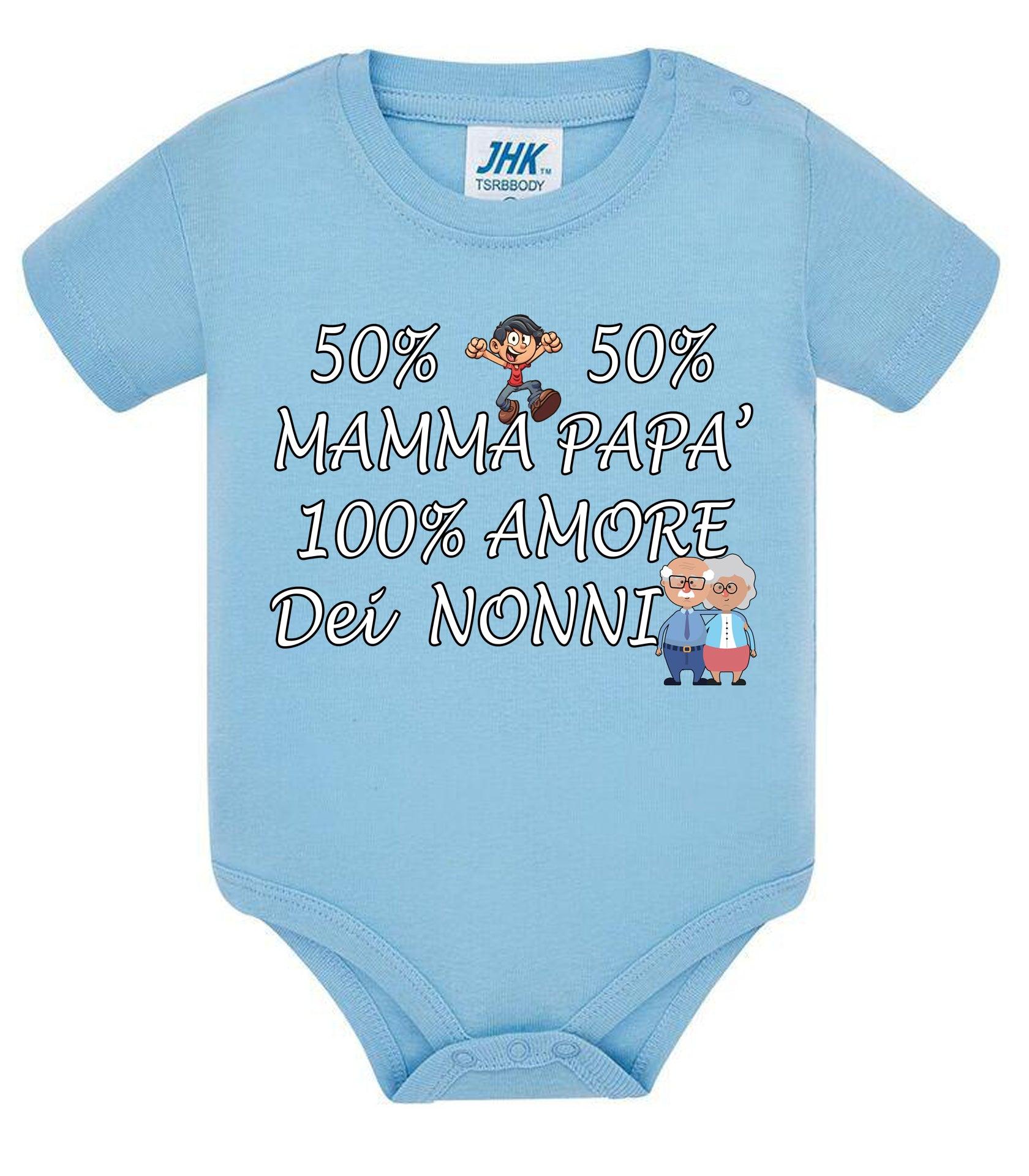 50% mamma 50% papà 100% amore dei nonni Body da bambino/a a maniche corte 100% cotone JHK STREET STYLE PRINT