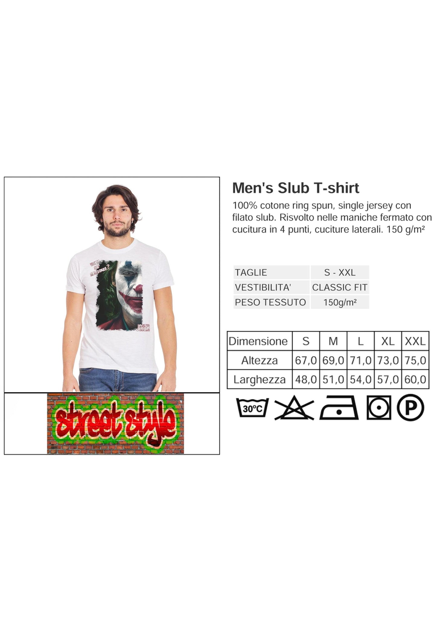 Face of Joker Art. 18-20-15 T-Shirt Urban Men Uomo 100% Cotone Fiammato STREET STYLE