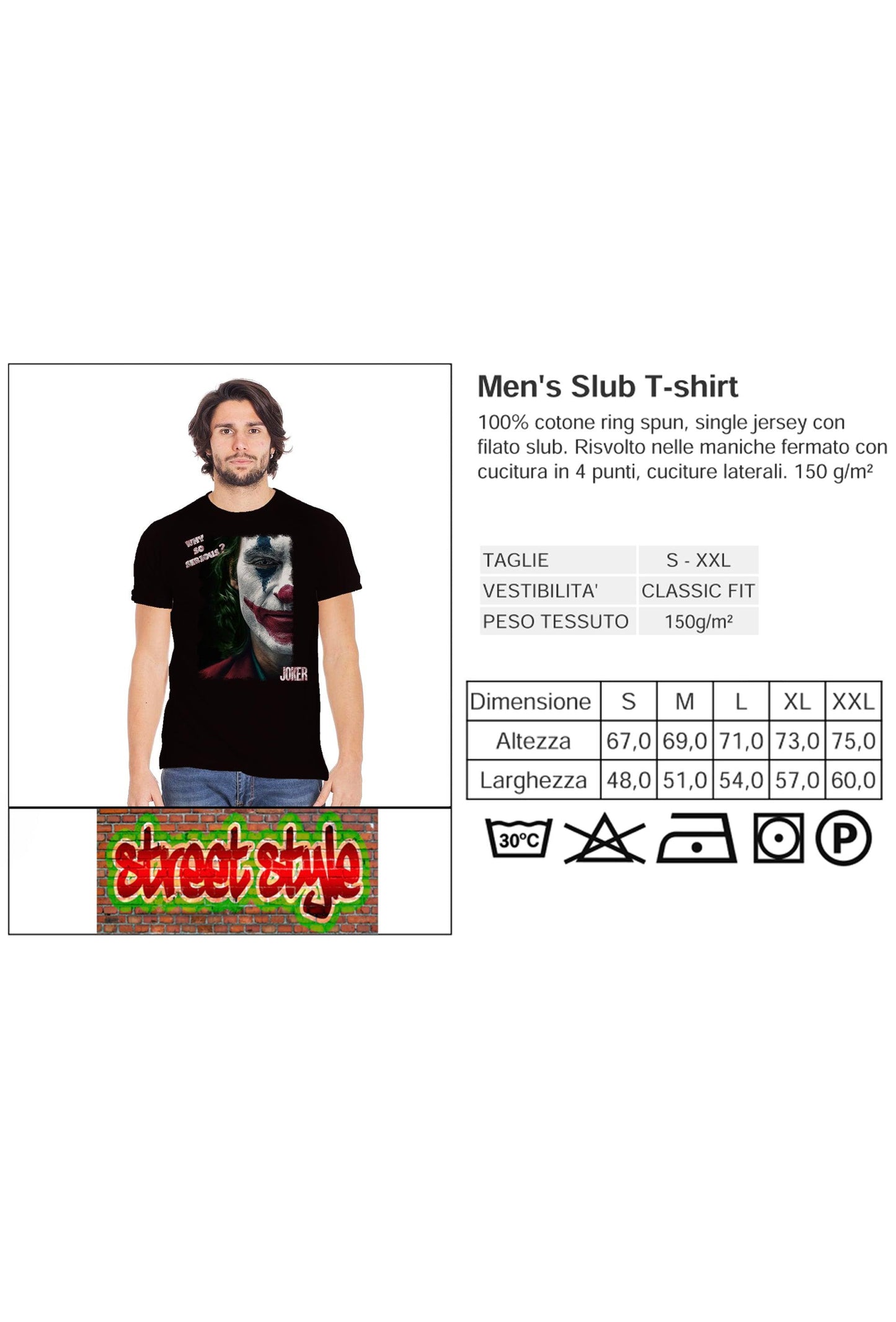 Face of Joker Art. 18-20-15 T-Shirt Urban Men Uomo 100% Cotone Fiammato STREET STYLE