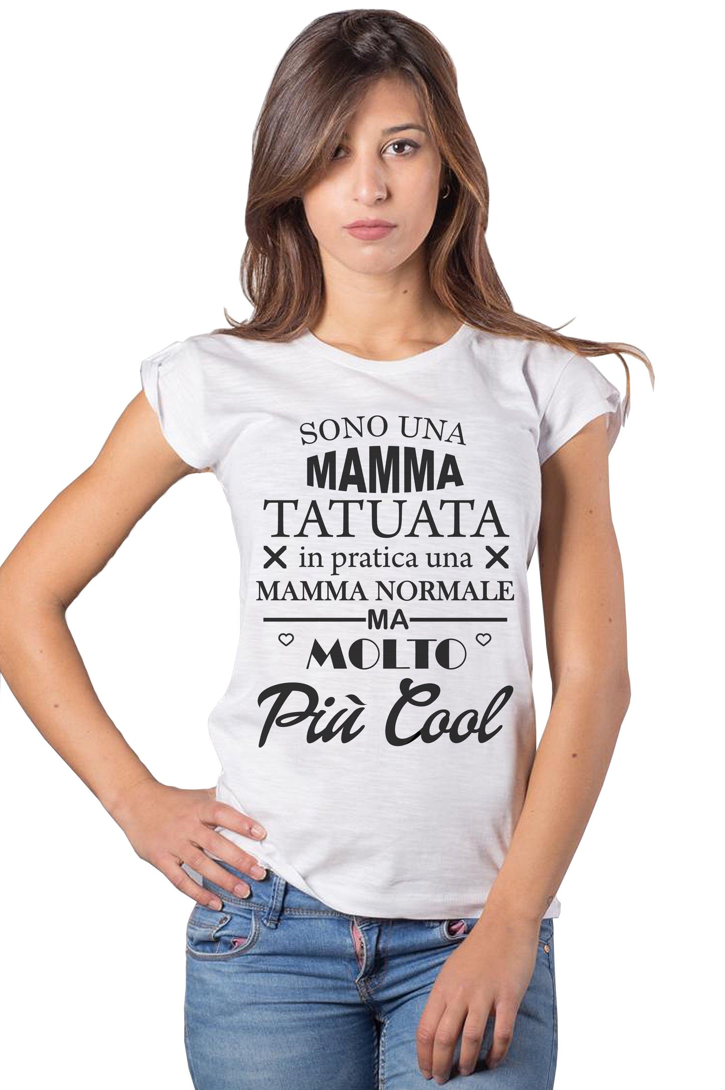 Sono Una Mamma Tatuata 3099 solo parole Moda Urban Slub Lady Donna 100% Cotone Fiammato BS STREET STYLE