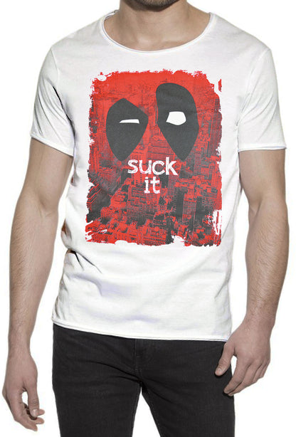 Deapool Suck IT Film Cinema 2059-1 T-shirt Urban Slub Men Uomo 100% Cotone Fiammato JK