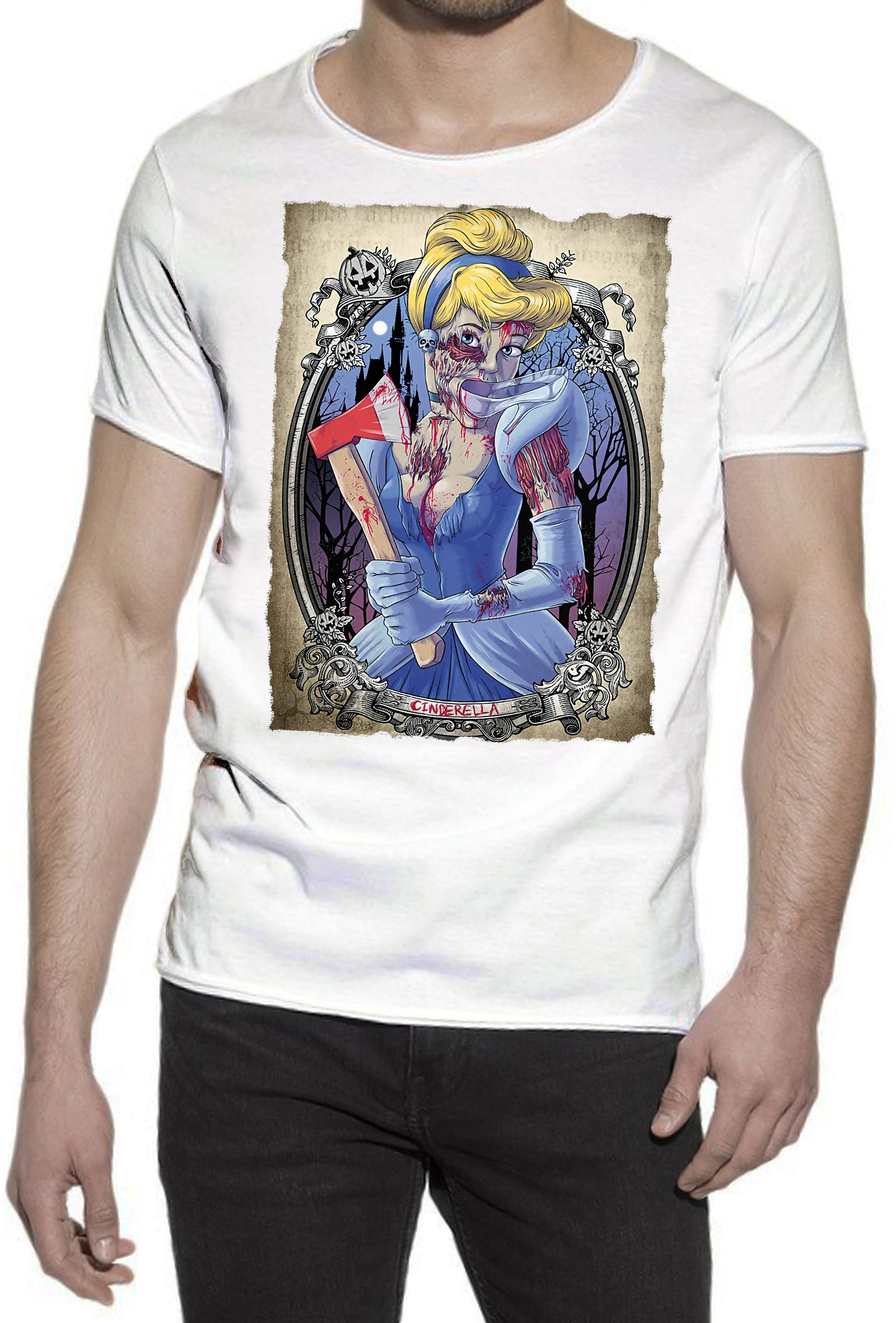 Disney Zombie Princess 2 Cartoon Fumetti 2050-16 T-shirt Urban Slub Men Uomo 100% Cotone Fiammato JK