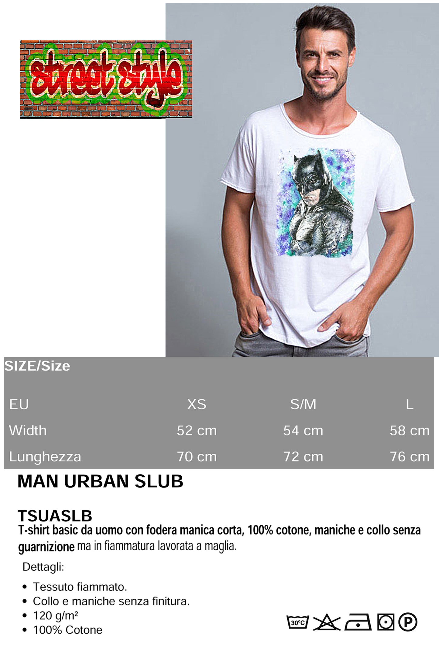 Batman Scratc Super Eroi Fumetti 18-103 T-shirt Urban Slub Men Uomo 100% Cotone Fiammato JK