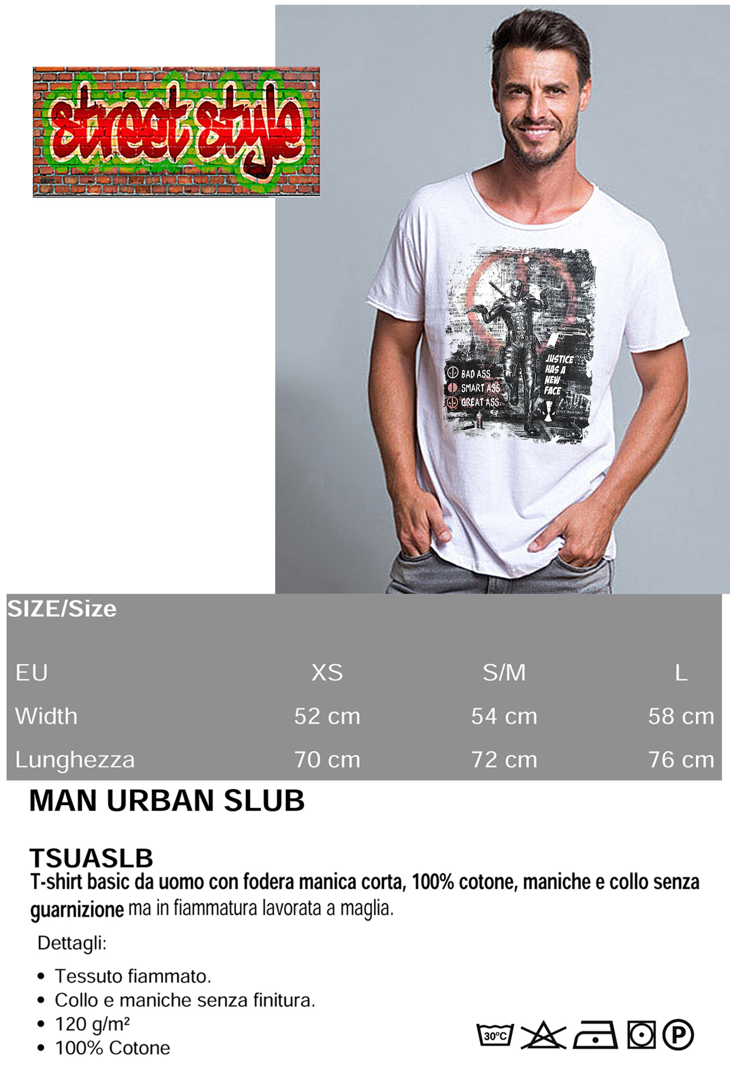 Deapool Justice Film Cinema 2059-2 T-shirt Urban Slub Men Uomo 100% Cotone Fiammato JK