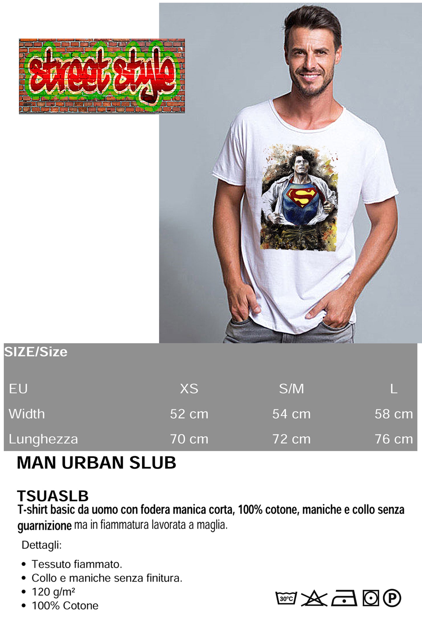 Super Man Scratc Super Eroi Fumetti 18-101 T-shirt Urban Slub Men Uomo 100% Cotone Fiammato JK