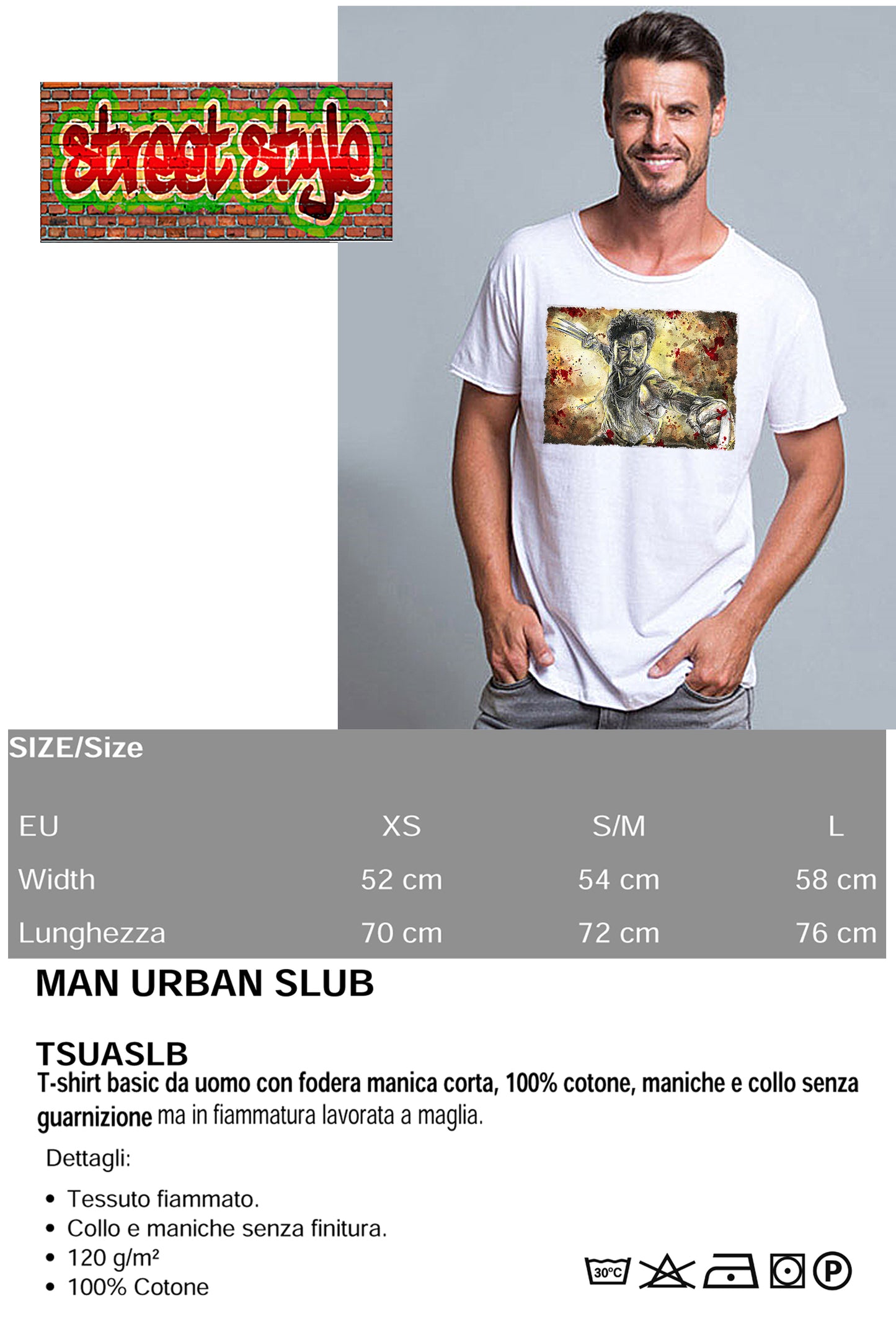 Wolverine Color Scratc Super Eroi Fumetti 18-110 T-shirt Urban Slub Men Uomo 100% Cotone Fiammato JK