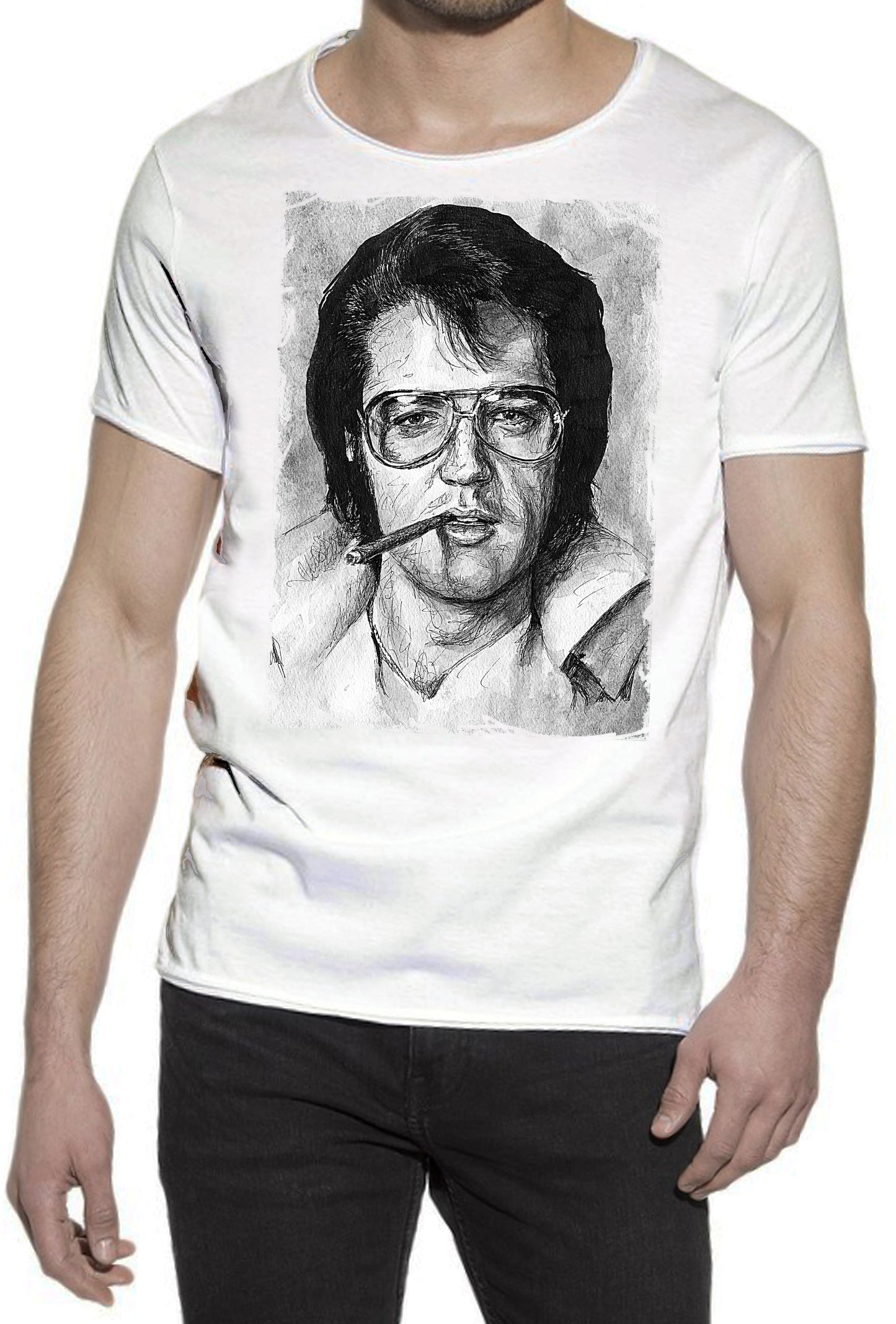 Elvis Scratc Cantante The Legend Stilizzato 18-100 T-shirt Urban Slub Men Uomo 100% Cotone Fiammato JK