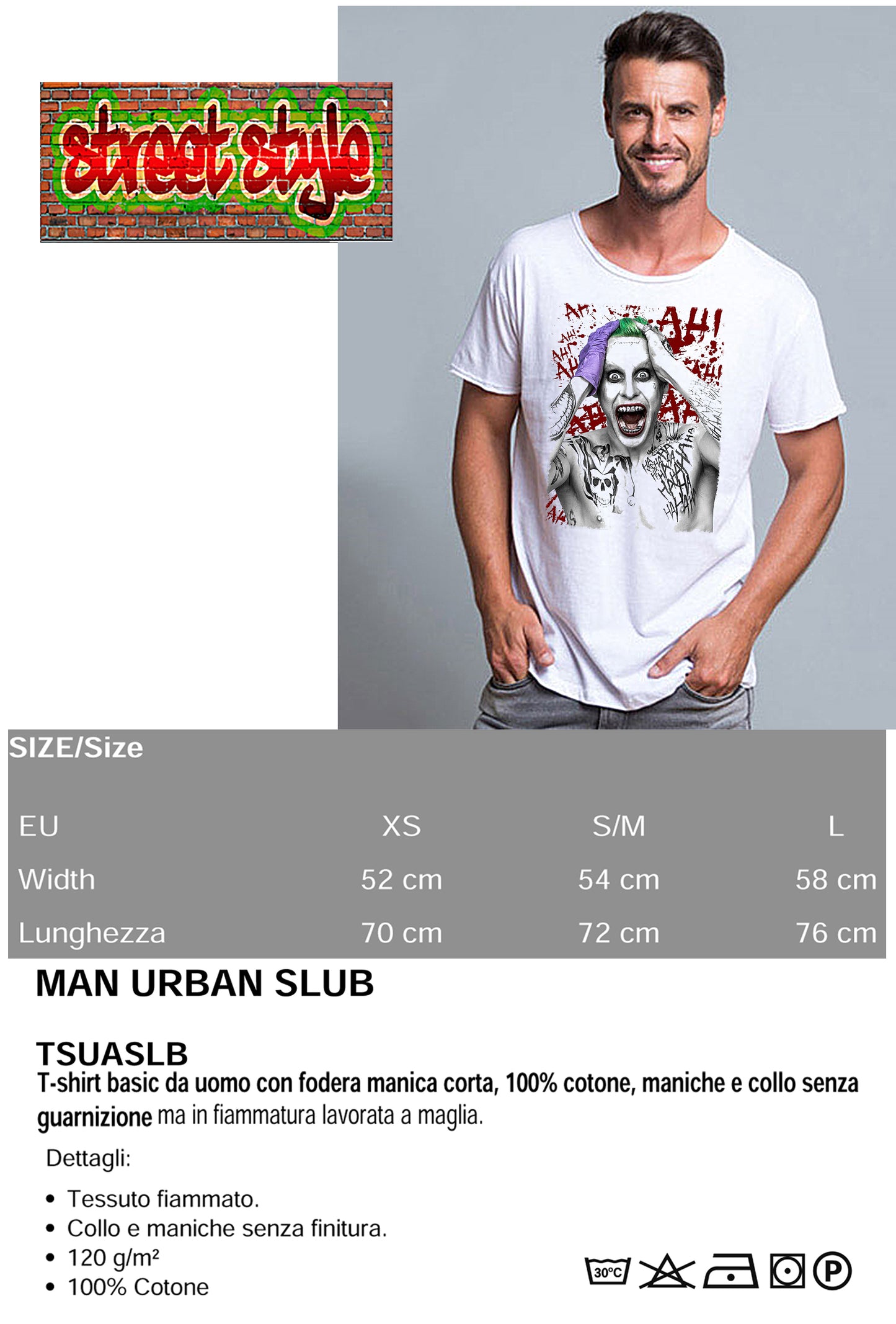 Suicide Joker Scratc Super Eroi Fumetti 18-107 T-shirt Urban Slub Men Uomo 100% Cotone Fiammato JK