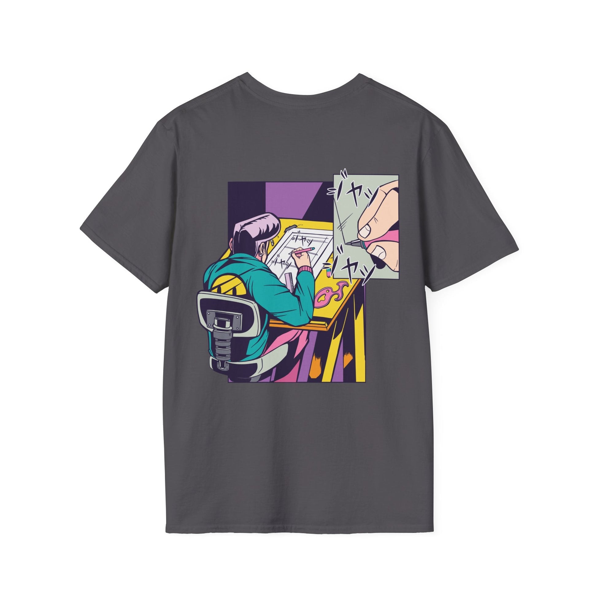 Mangaka Draw - Anime World - Unisex T-Shirt - Back Print-1