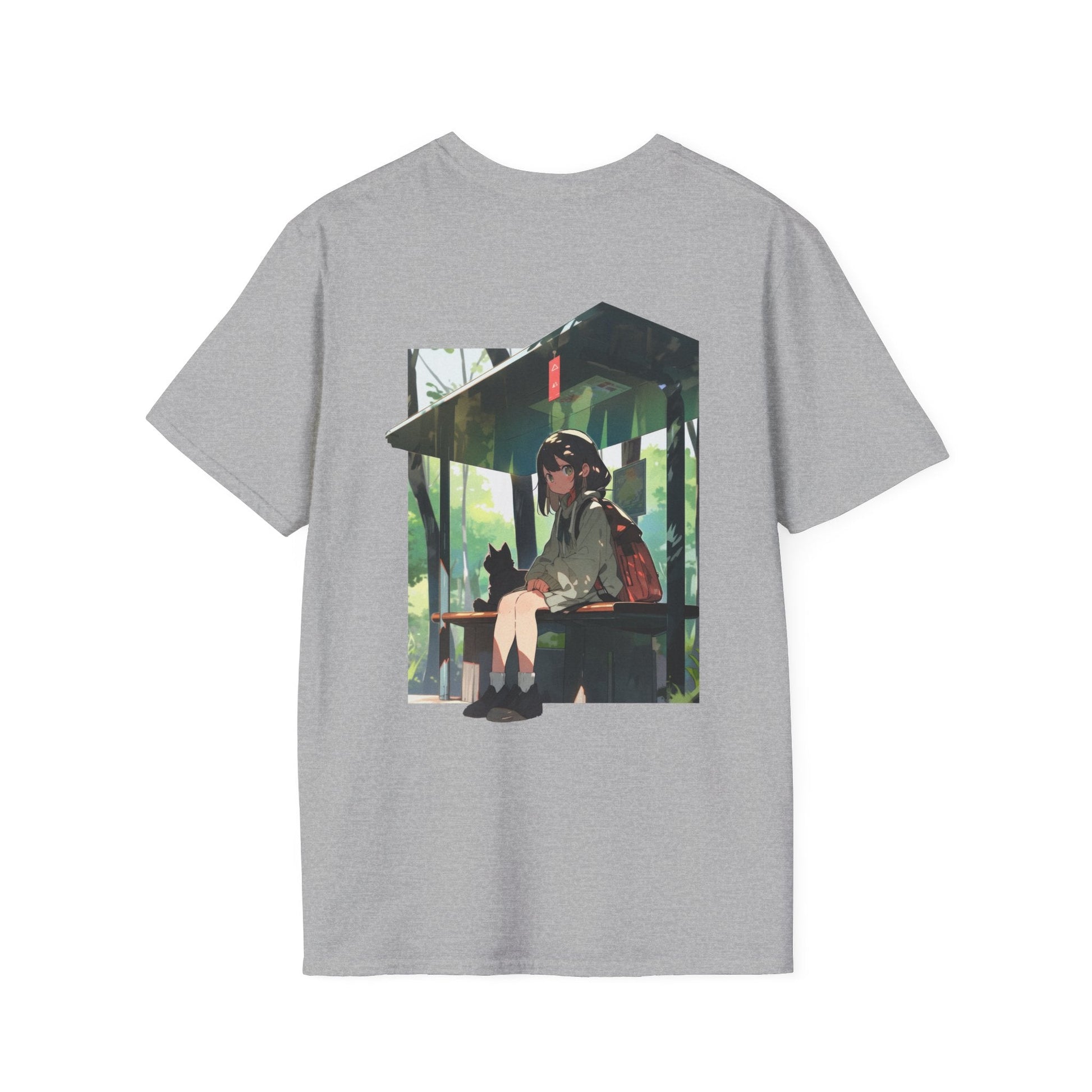 Bus Stop Girl - Anime World - Unisex T-Shirt - Back Print-4