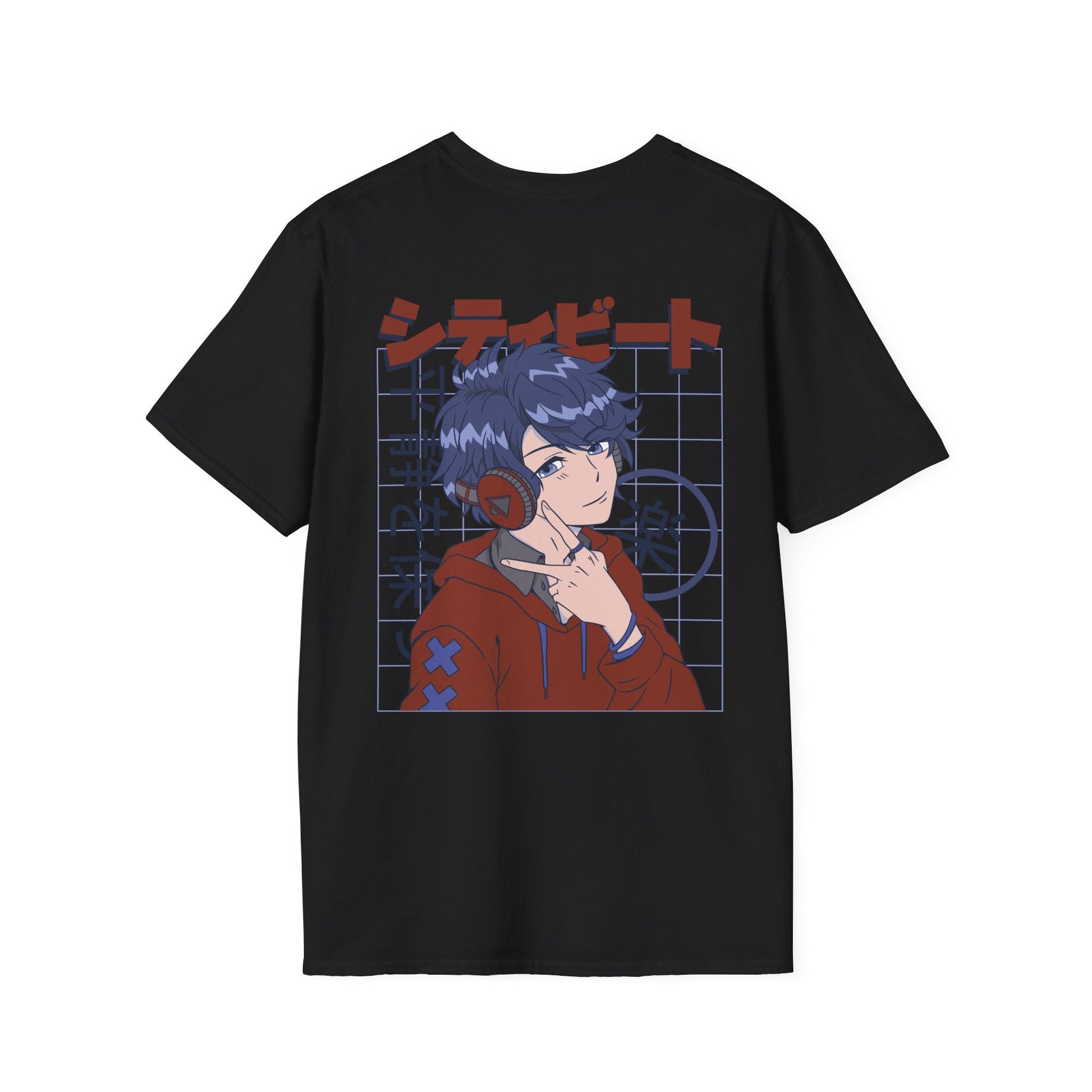 Anime Boy Headphones - Anime World - Unisex T-Shirt - Back Print-0
