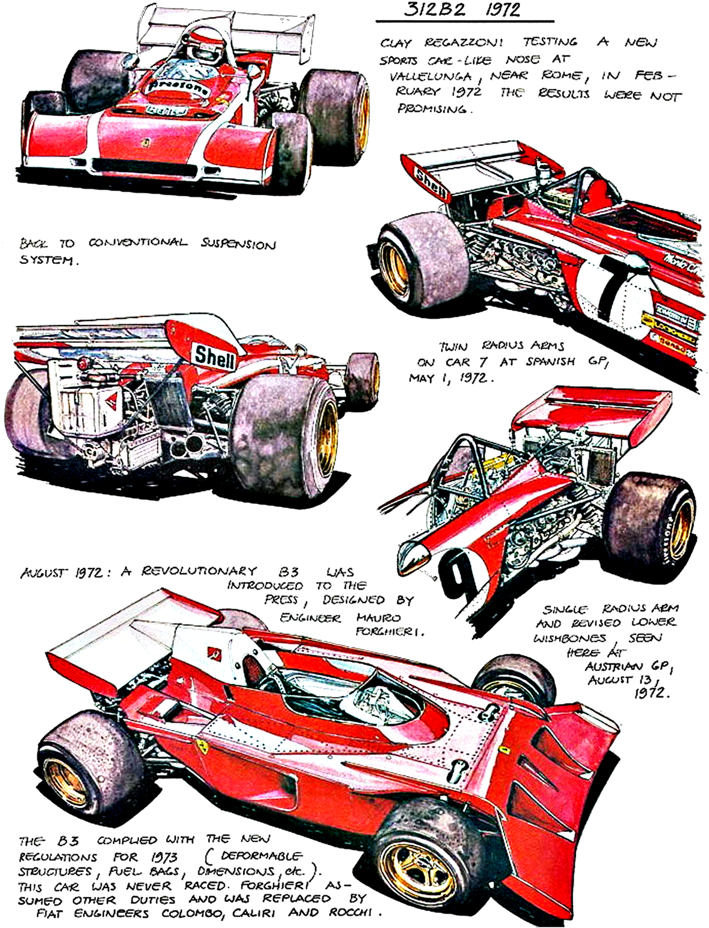 T-shirt F1 Vintage Ferrari 312B2 - Stampa Disegno Tecnico