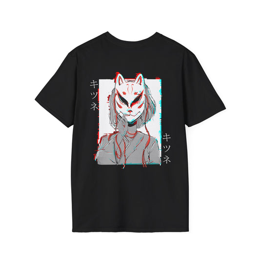 Kitsune Mask Gltich - Anime World - Unisex T-Shirt - Back Print-0