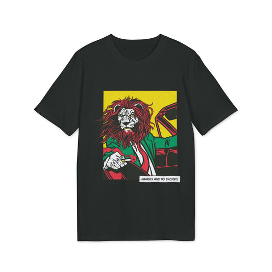 Boss Lion in Car - Comic Mafia - Premium Bio Unisex T-Shirt - Front Print-0