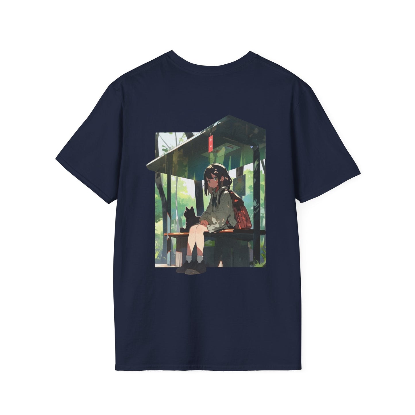 Bus Stop Girl - Anime World - Unisex T-Shirt - Back Print-2