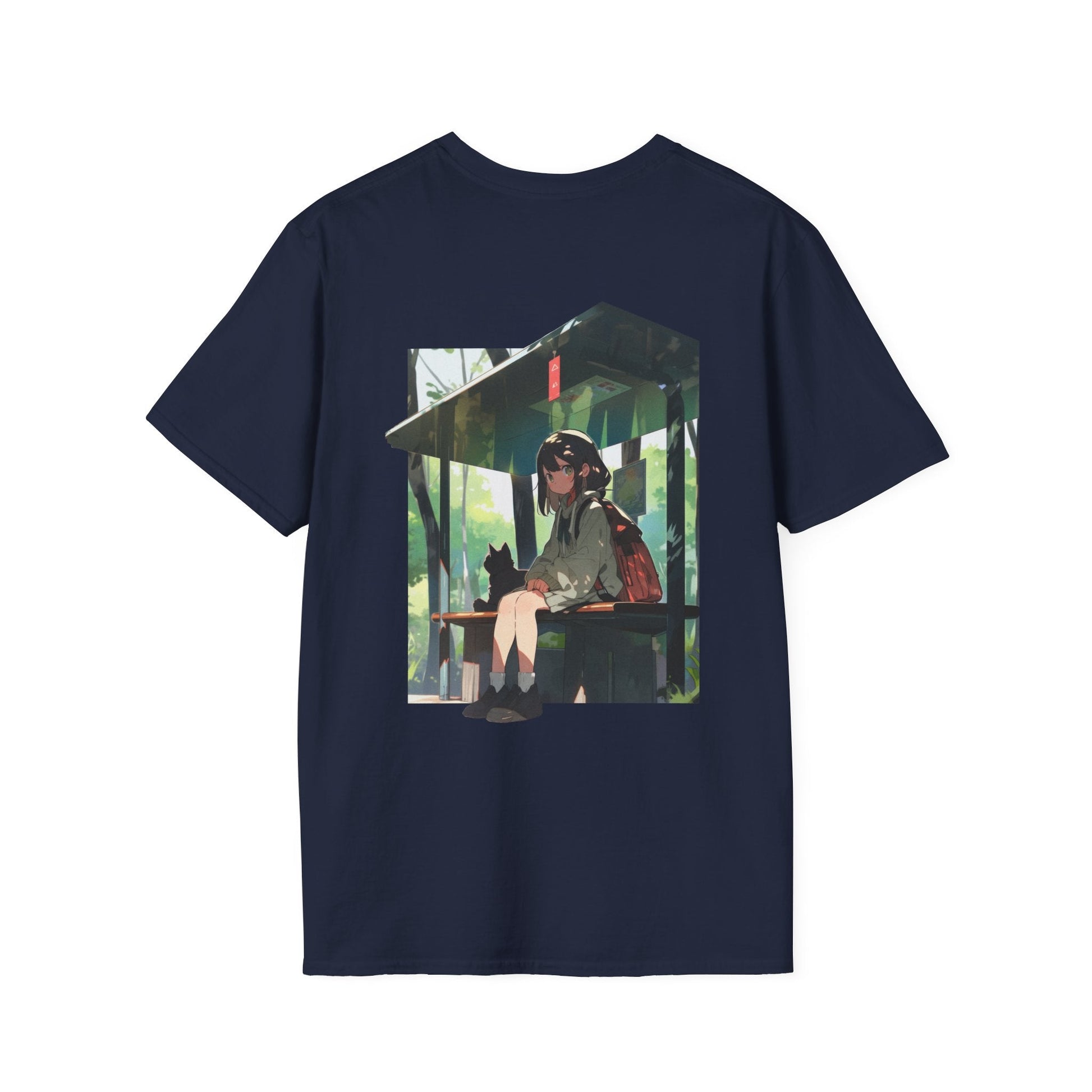 Bus Stop Girl - Anime World - Unisex T-Shirt - Back Print-2