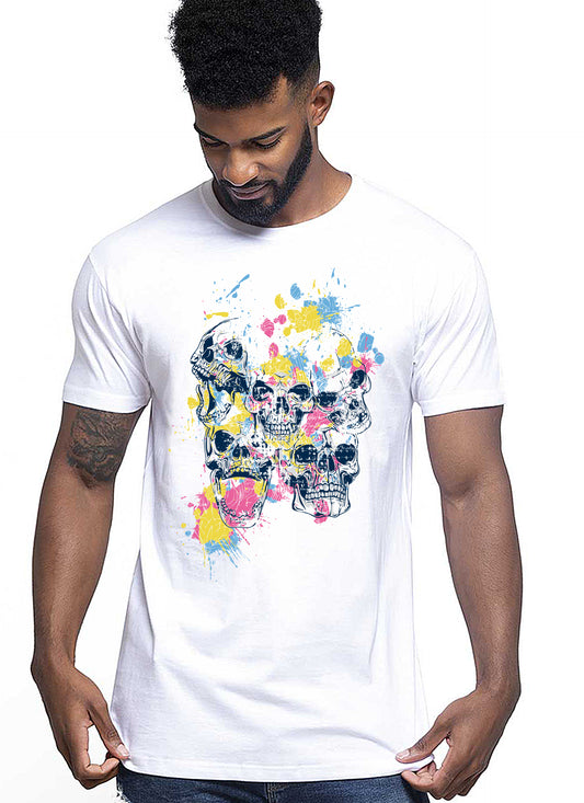 Skull Color Five Orror 14-1 T-shirt Urban Men Uomo 100% Cotone Pettinato JK