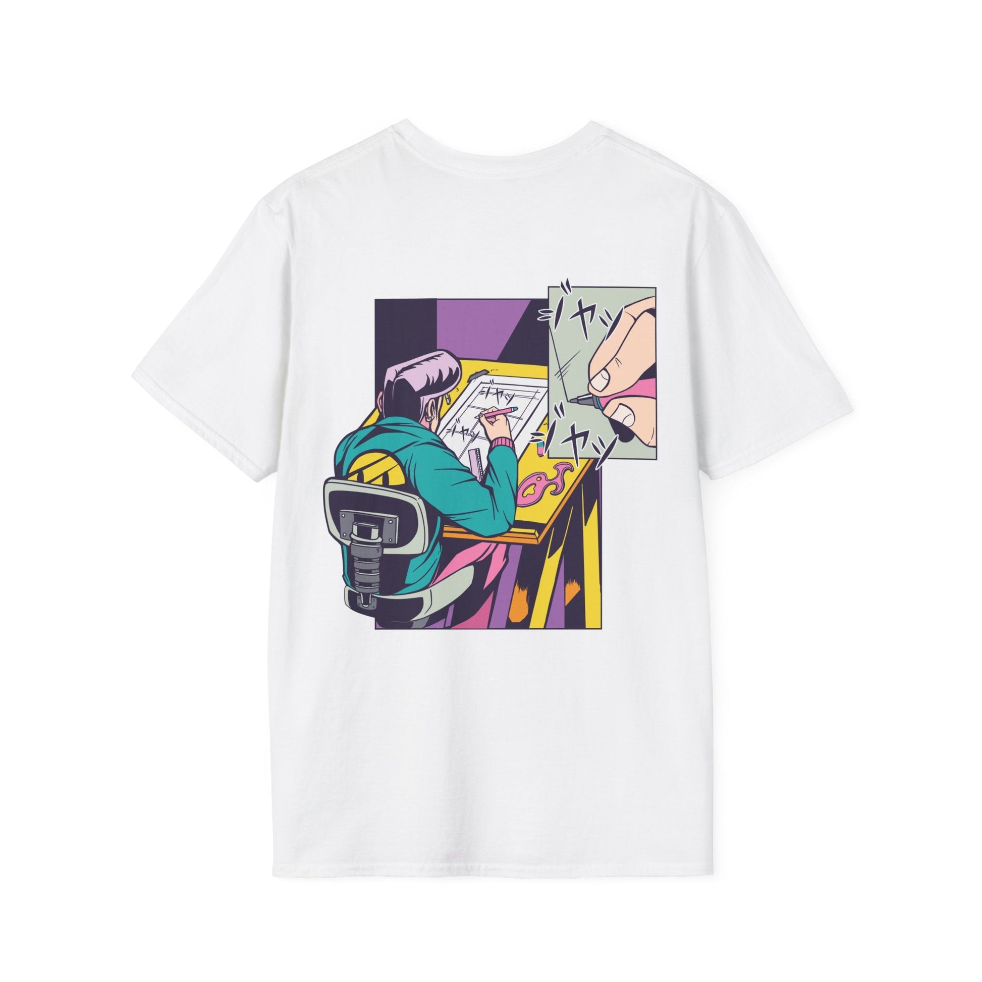 Mangaka Draw - Anime World - Unisex T-Shirt - Back Print-3