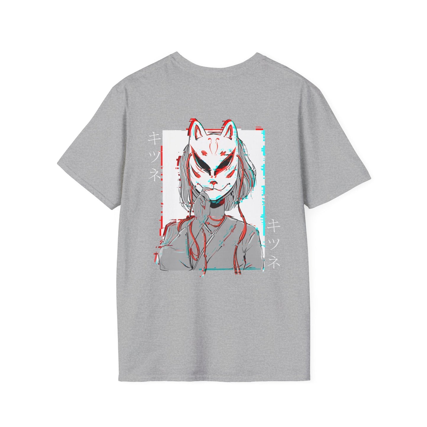 Kitsune Mask Gltich - Anime World - Unisex T-Shirt - Back Print-3