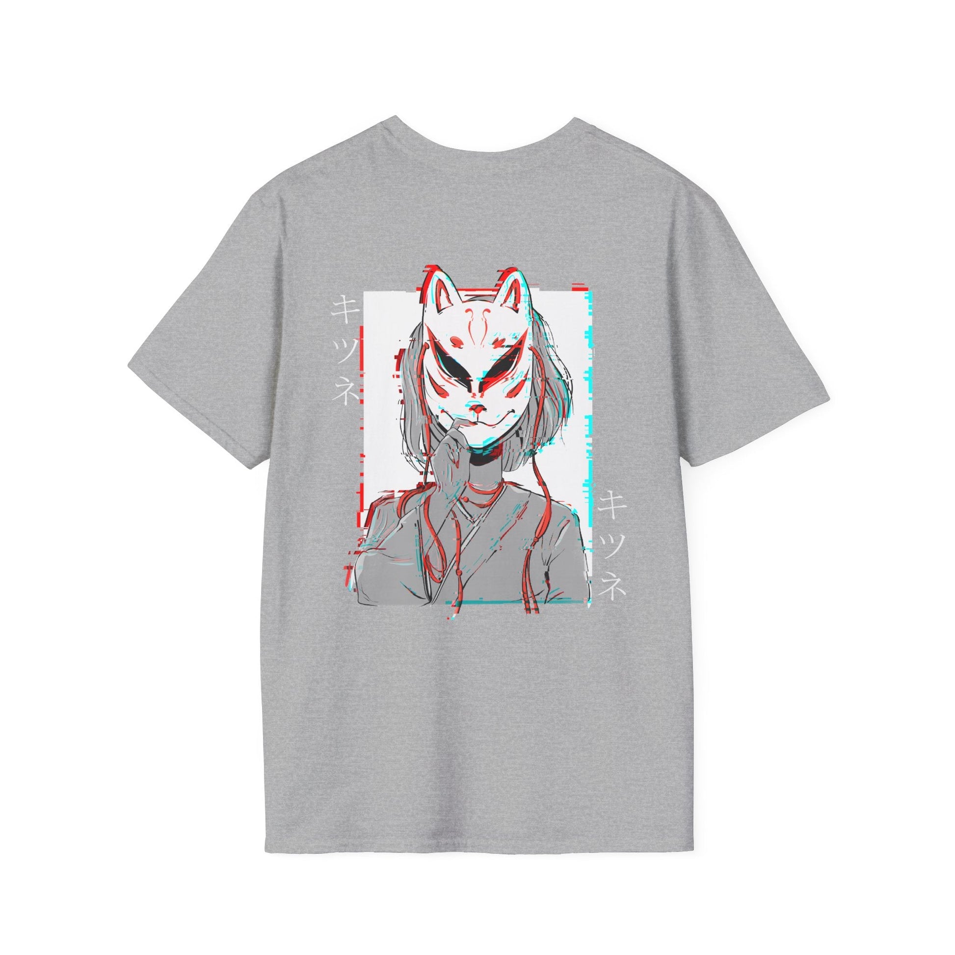 Kitsune Mask Gltich - Anime World - Unisex T-Shirt - Back Print-3
