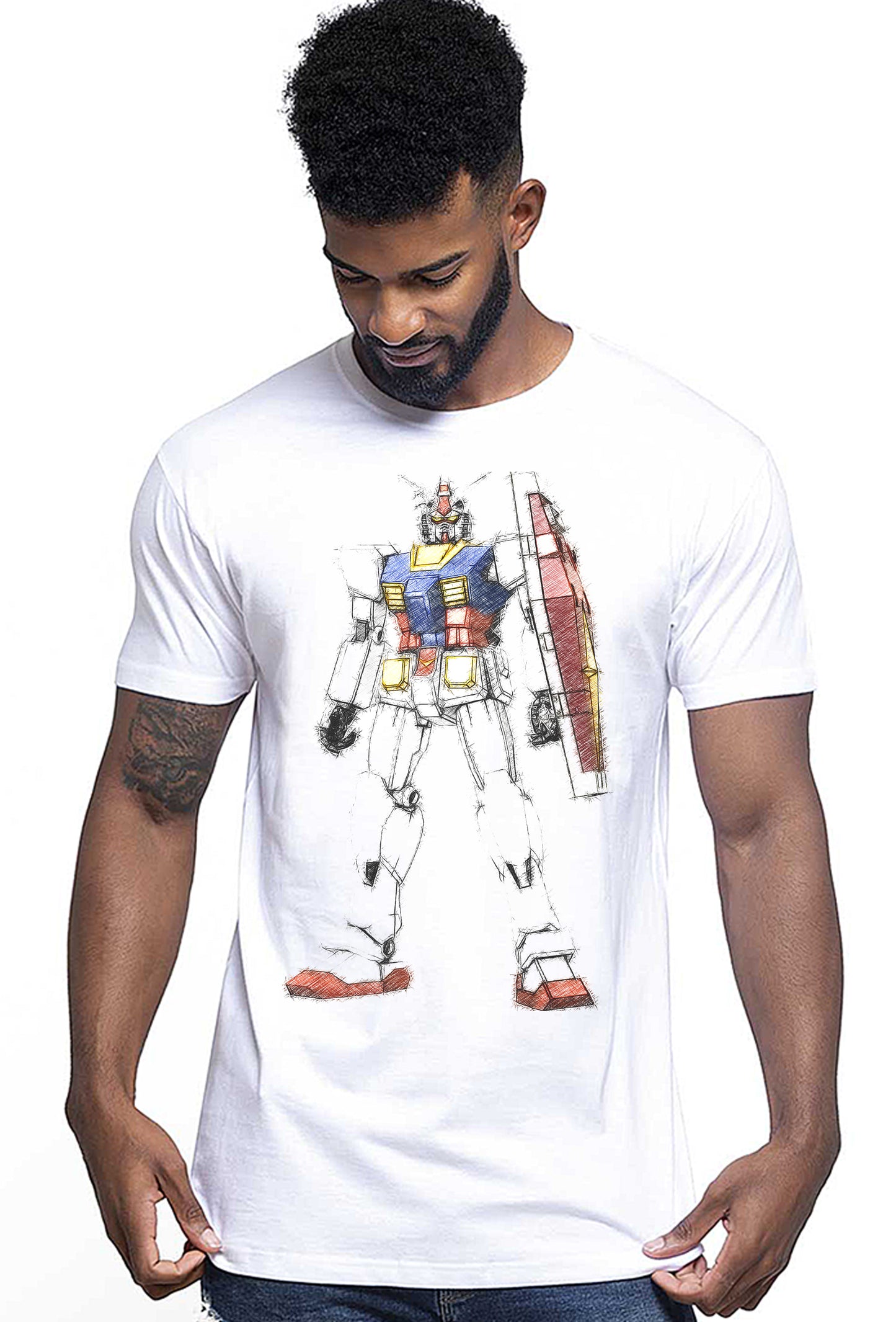 Gundam Stilizzato Finale Ufo Robot 1550 T-shirt Urban Men Uomo 100% Cotone Pettinato JK