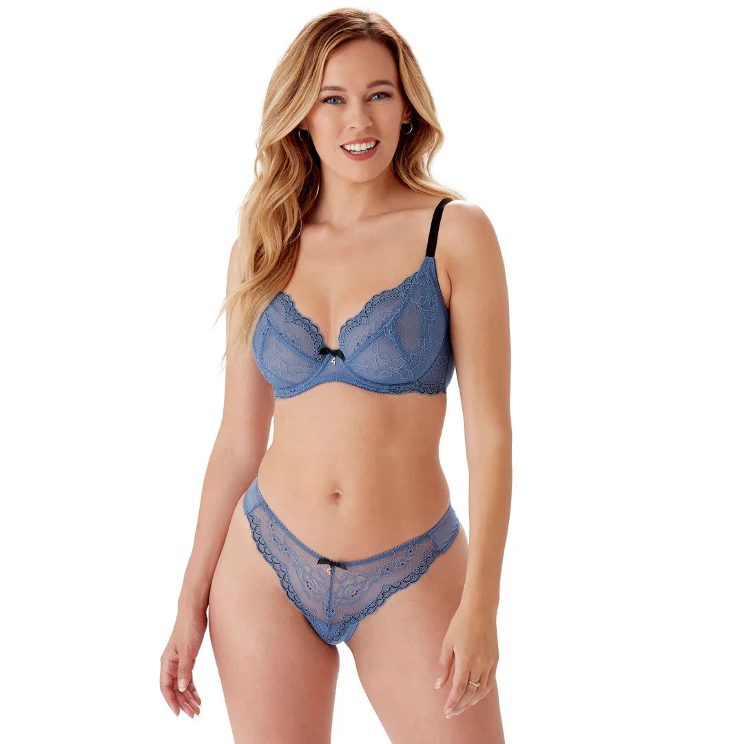 Gossard Superboost Lace Sheer Plunge Bra Moonlight Blue - STREET STYLE