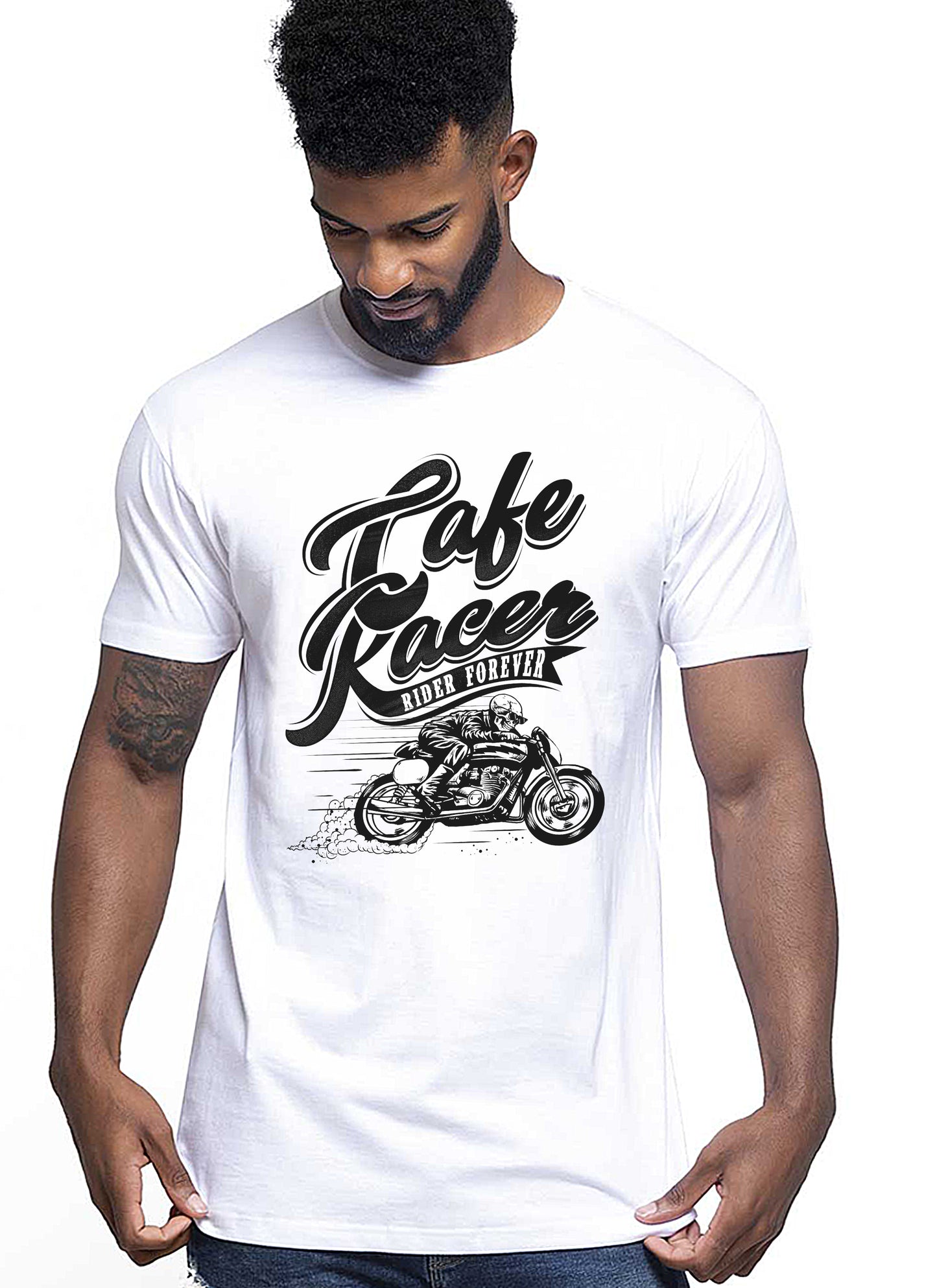 Cafe Racer Rider Forever Auto Moto e Bici 161-2019-17-2 T-shirt Urban Men Uomo 100% Cotone Pettinato JK