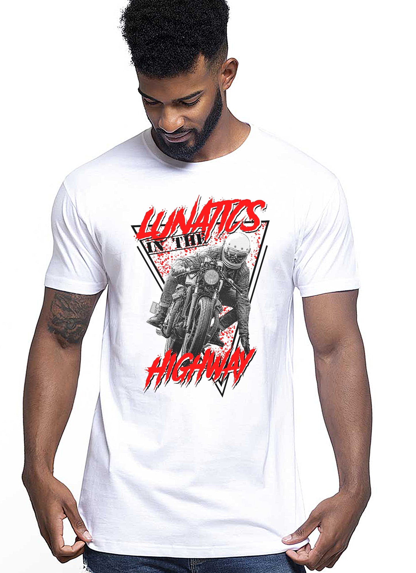 Lunatics in the HigWay Auto Moto e Bici 161-2019-2 T-shirt Urban Men Uomo 100% Cotone Pettinato JK