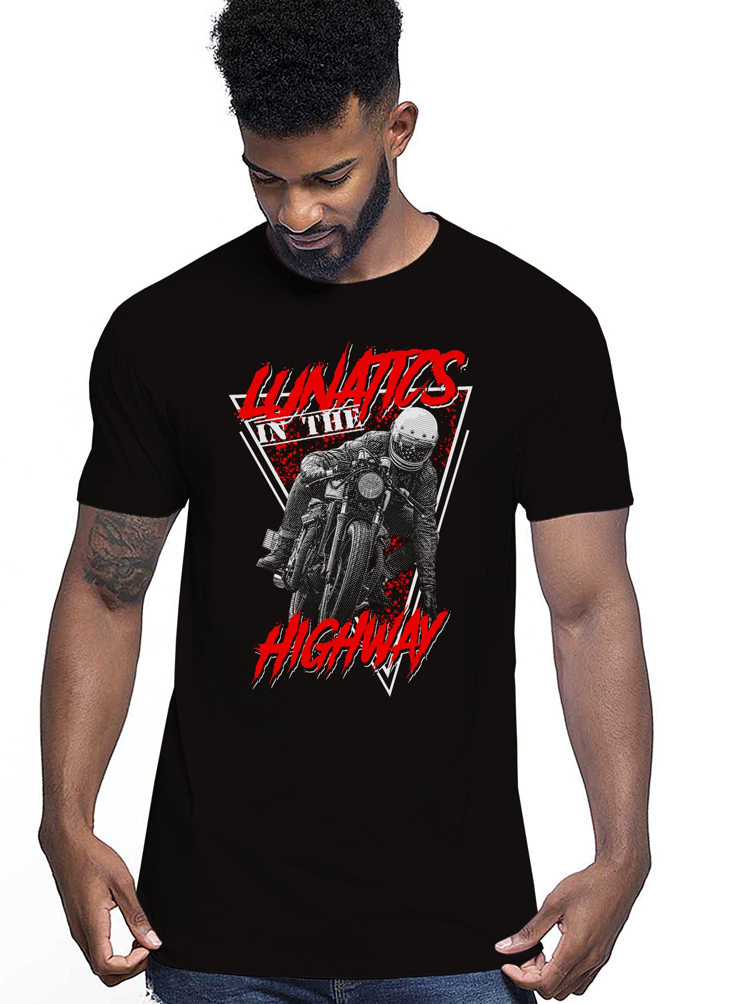 Lunatics in the HigWay Auto Moto e Bici 161-2019-2 T-shirt Urban Men Uomo 100% Cotone Pettinato JK