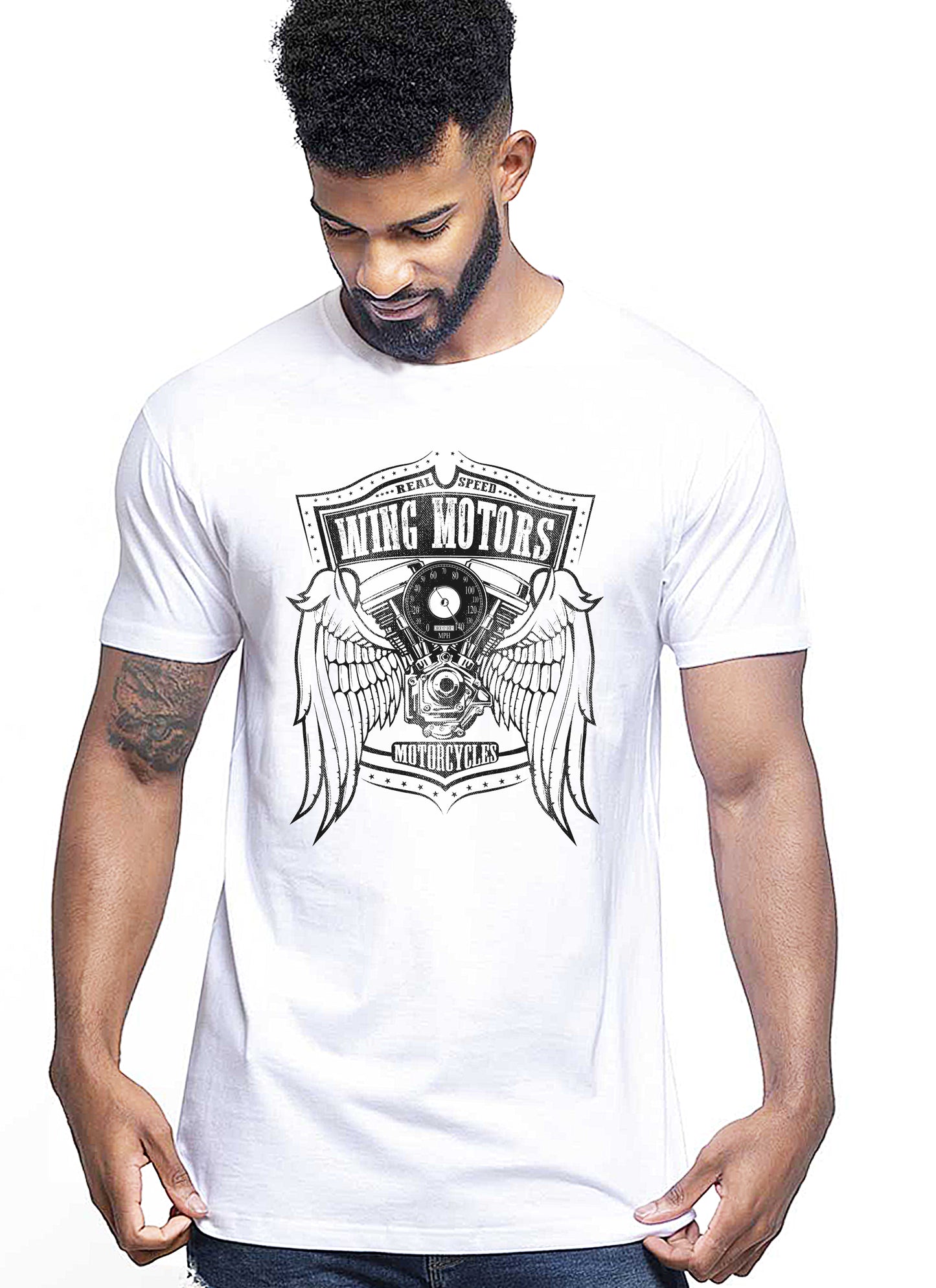 Wing Motors Real Speed Auto Moto e Bici 161-2019-46 T-shirt Urban Men Uomo 100% Cotone Pettinato JK