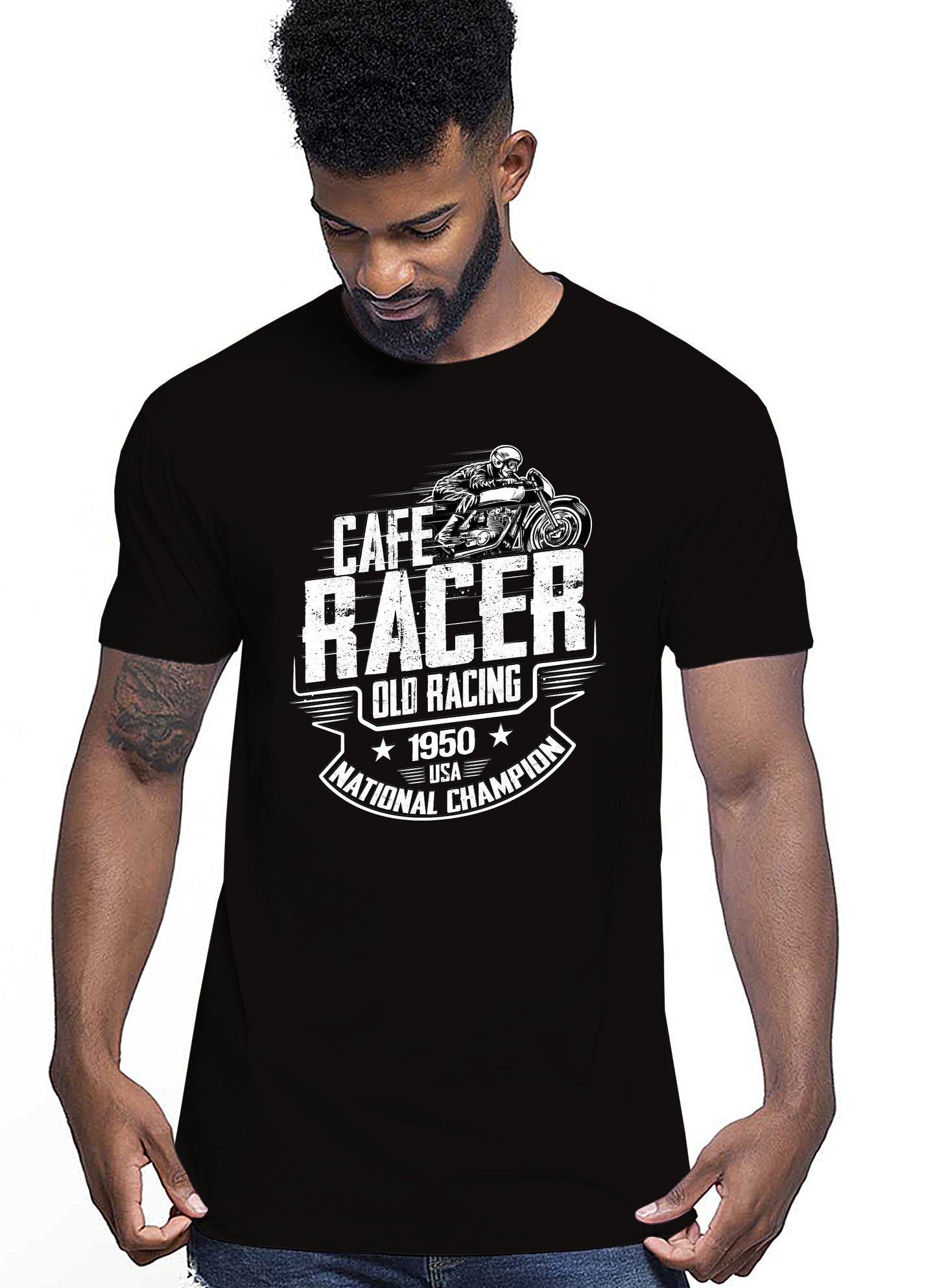 Cafe Racer Old Racing Auto Moto e Bici 161-2019-9-2 T-shirt Urban Men Uomo 100% Cotone Pettinato JK