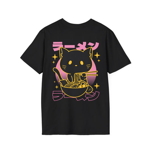Ramen Retro Cat - Anime World - Unisex T-Shirt - Back Print-0