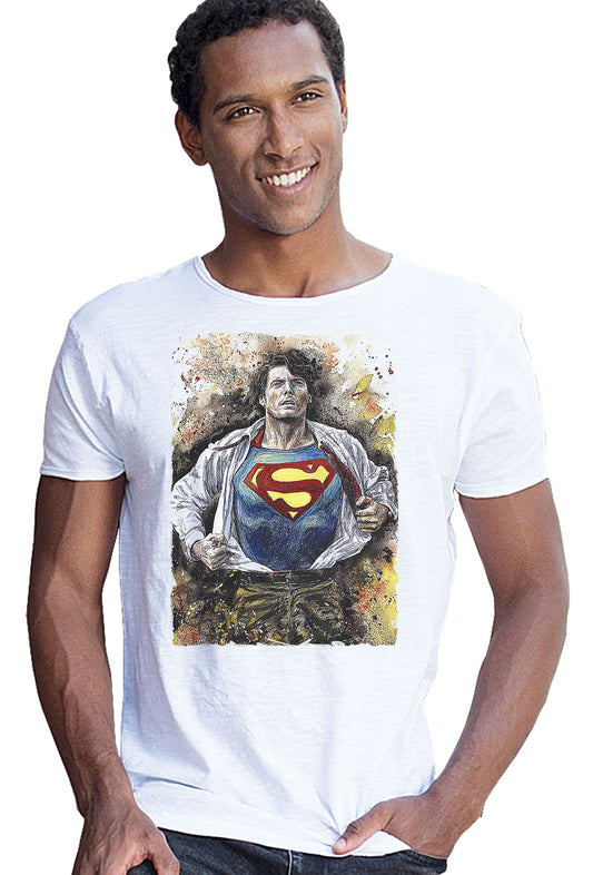 Super Man Scratc Super Eroi Fumetti 18-101 T-shirt Urban Slub Men Uomo 100% Cotone Fiammato JK