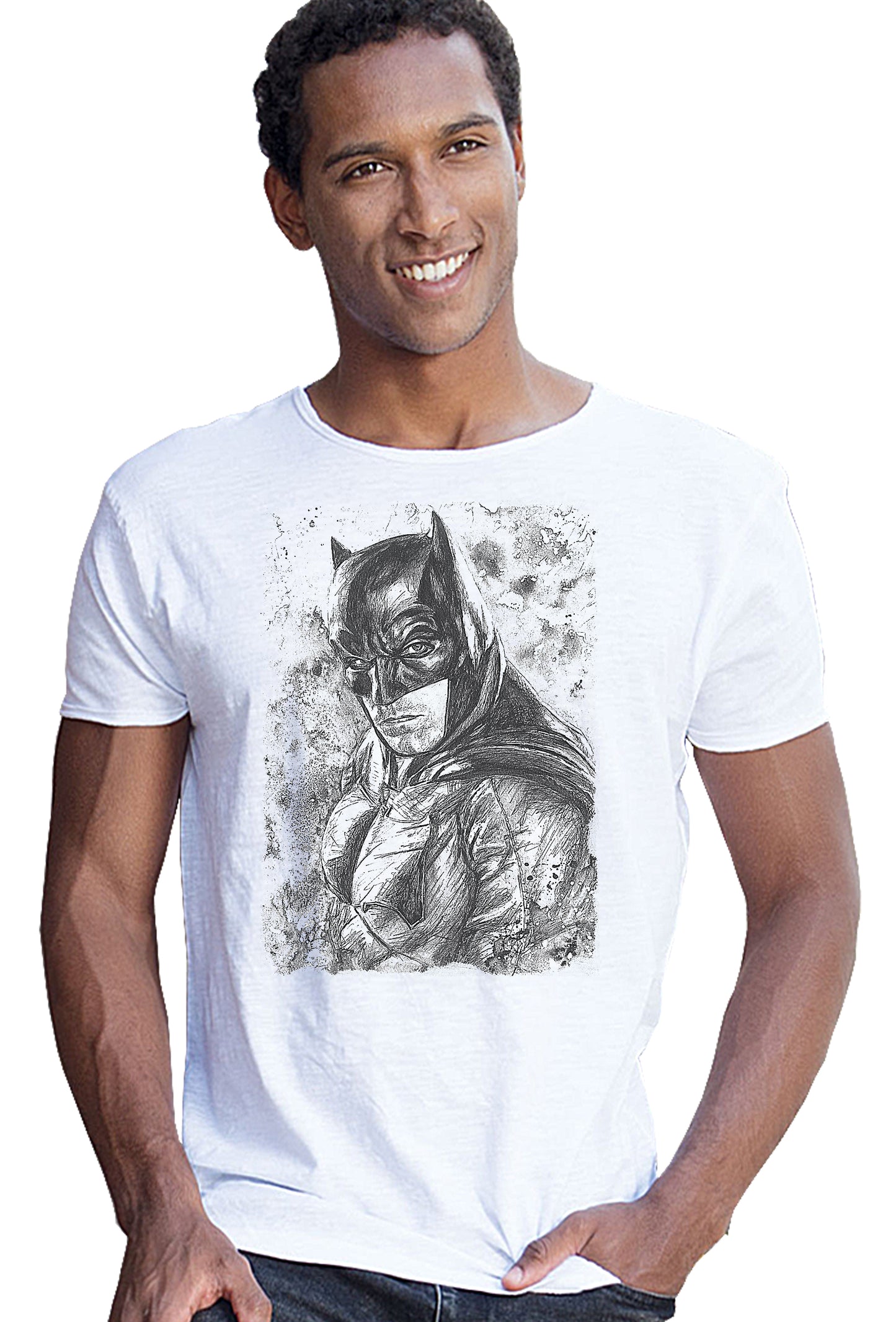 Batman Scratc Super Eroi Fumetti 18-103 T-shirt Urban Slub Men Uomo 100% Cotone Fiammato JK