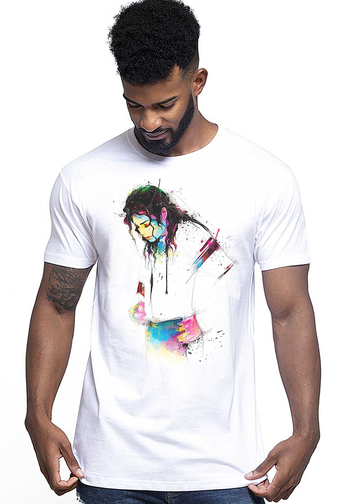 Michael Jackson Color Artistico Stilizzato 18-20-49 T-shirt Urban Men Uomo 100% Cotone Pettinato JK