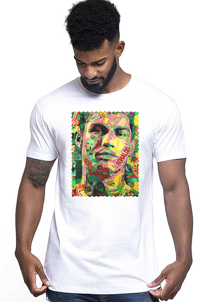 Portrait Ronaldo Color Artistico Stilizzato 18-30-19 T-shirt Urban Men Uomo 100% Cotone Pettinato JK