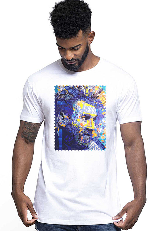 Portrait Messi Color Artistico Stilizzato 18-30-20 T-shirt Urban Men Uomo 100% Cotone Pettinato JK