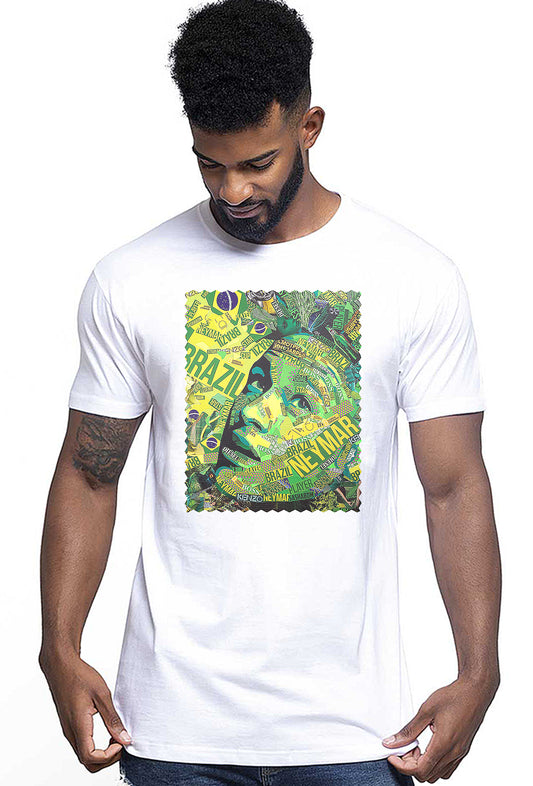 Portrait Neymar Color Artistico Stilizzato 18-30-22 T-shirt Urban Men Uomo 100% Cotone Pettinato JK