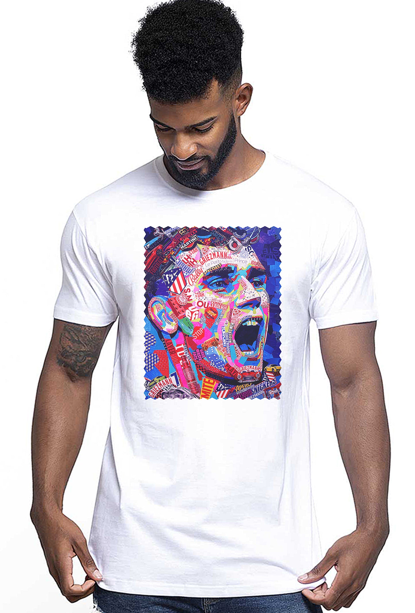 Portrait Griezmann Color Artistico Stilizzato 18-30-25 T-shirt Urban Men Uomo 100% Cotone Pettinato JK