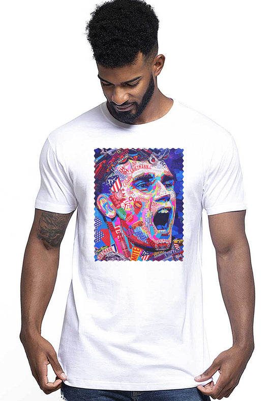 Portrait Griezmann Color Artistico Stilizzato 18-30-25 T-shirt Urban Men Uomo 100% Cotone Pettinato JK