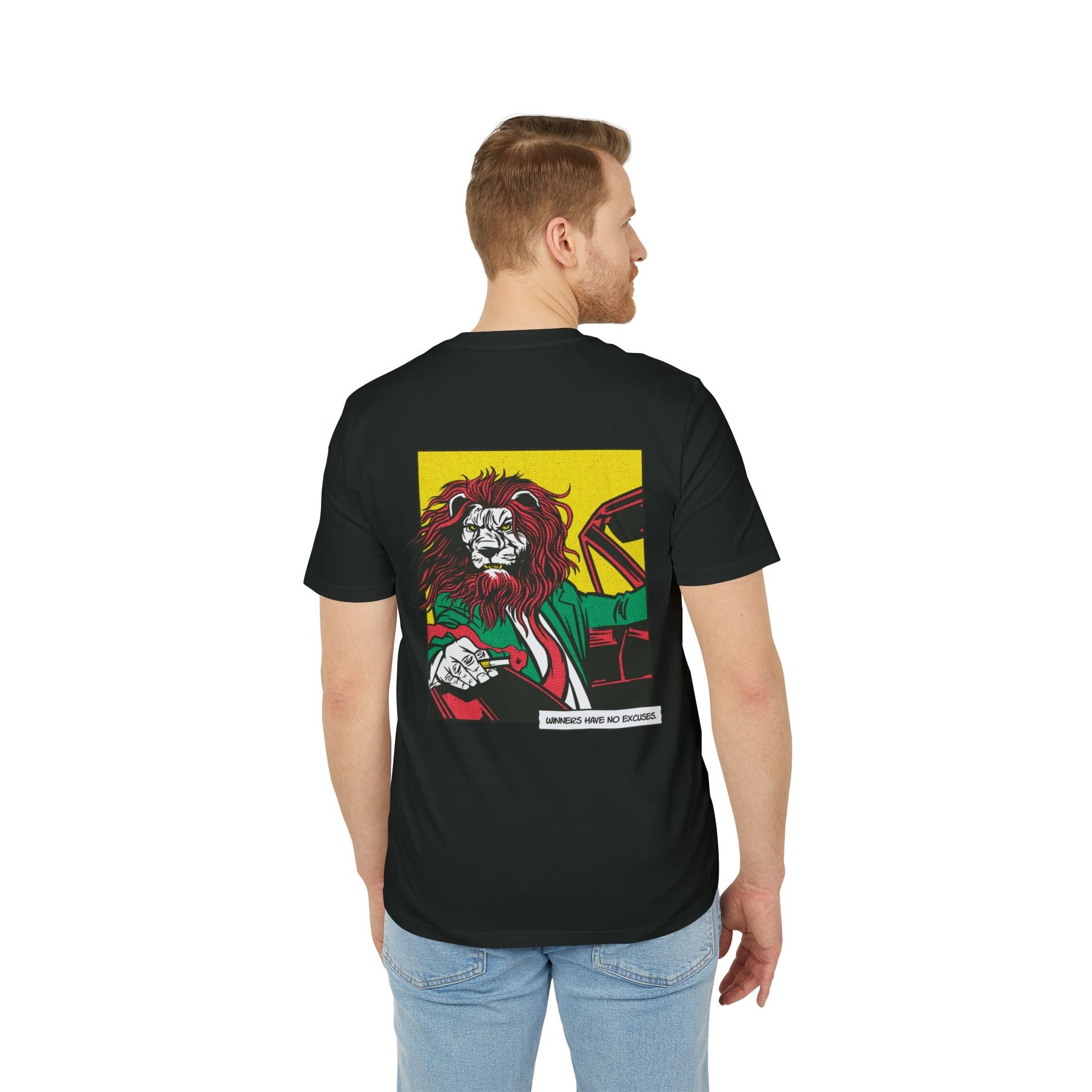 Boss Lion in Car - Comic Mafia - Premium Bio Unisex T-Shirt - Back Print-4