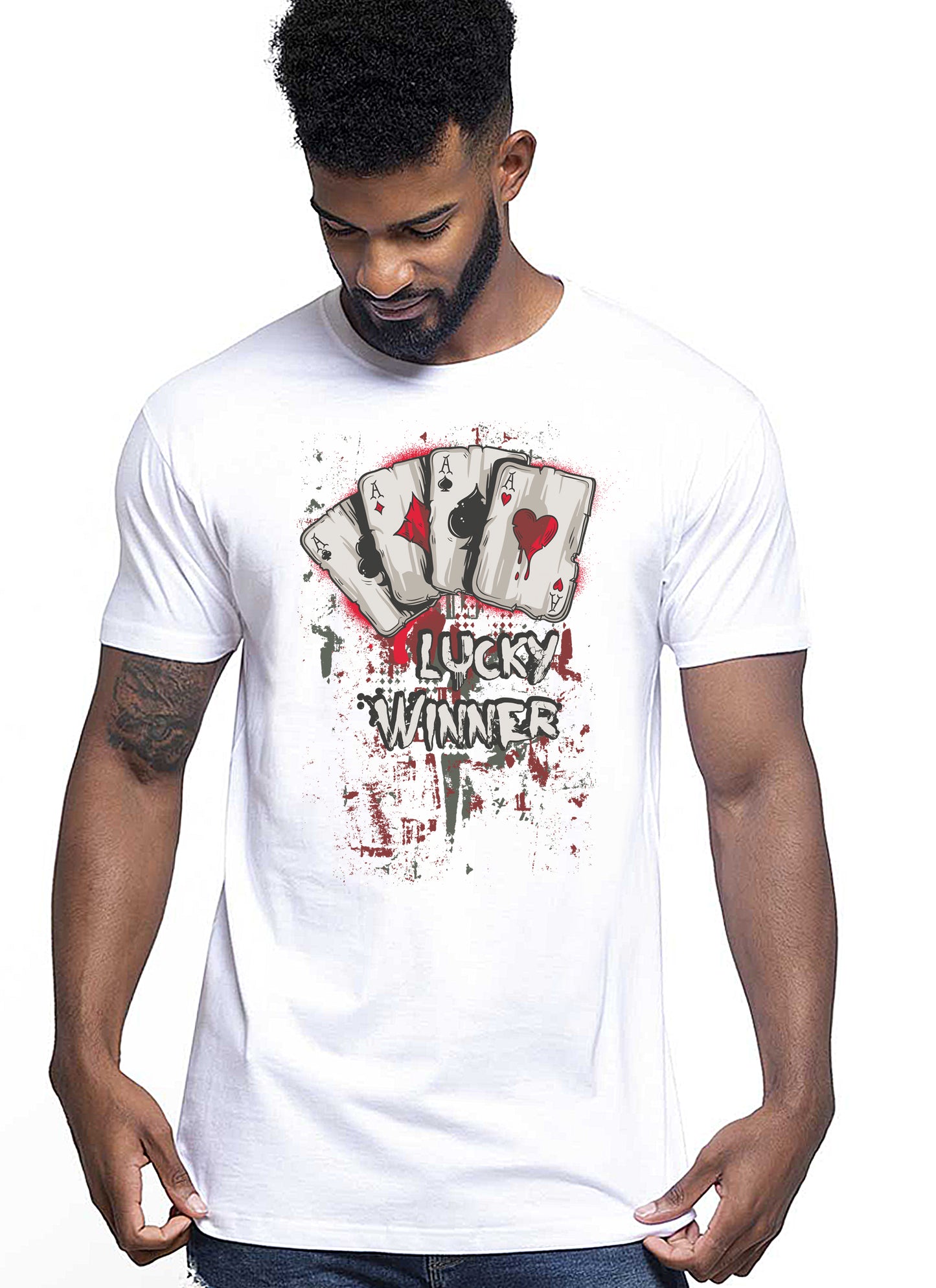 Lucky winner Poker Carte da Gioco 4-0 T-shirt Urban Men Uomo 100% Cotone Pettinato JK