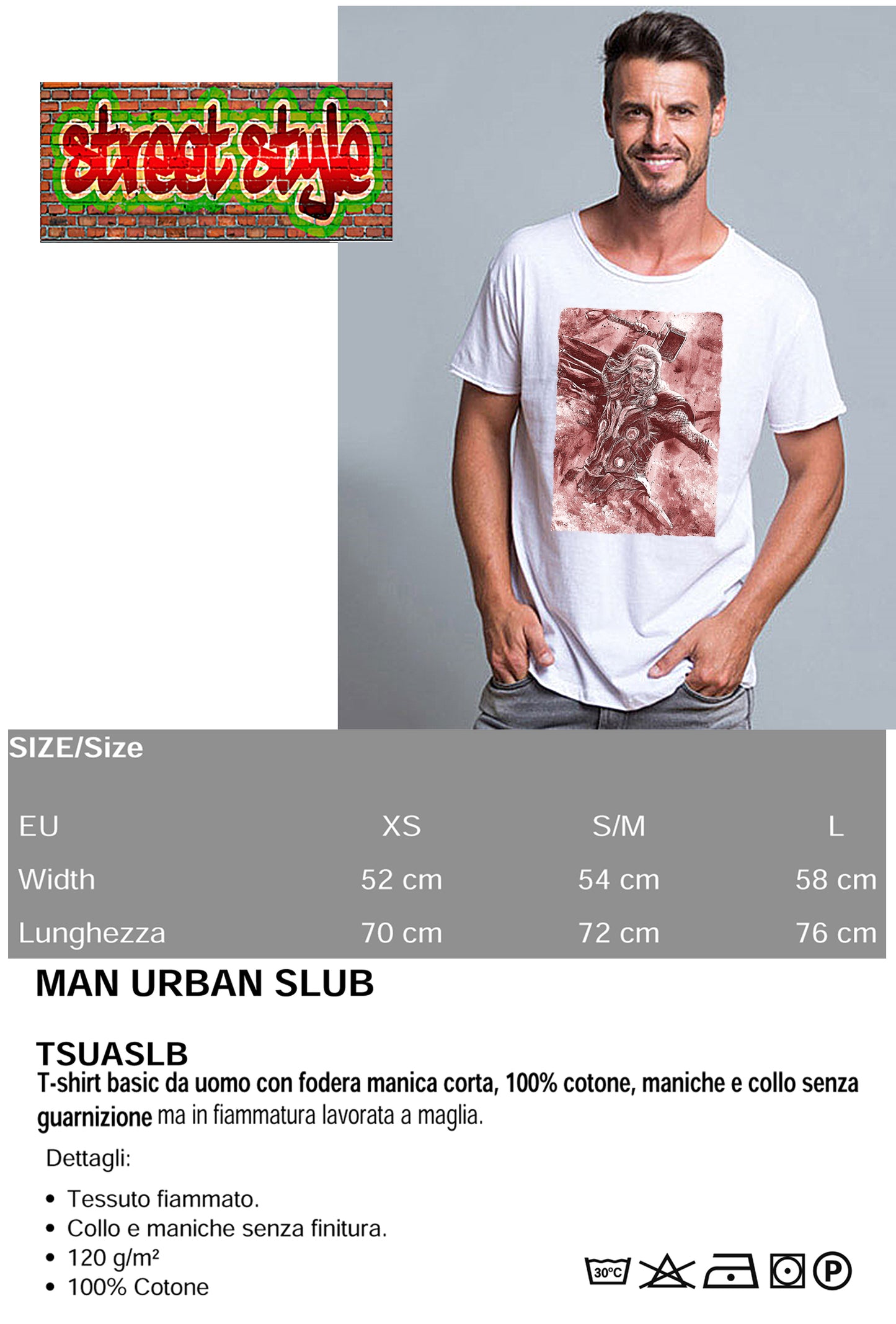 Thor Scratc Super Eroi Fumetti 18-109 T-shirt Urban Slub Men Uomo 100% Cotone Fiammato JK