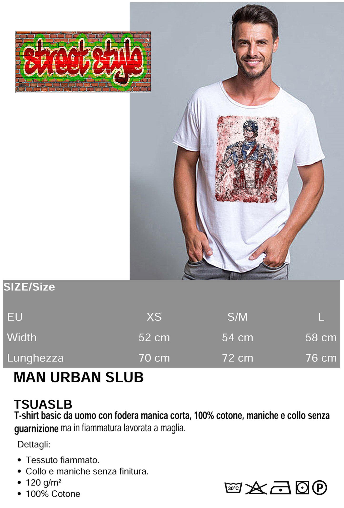 Captain Scratc Super Eroi Fumetti 18-102 T-shirt Urban Slub Men Uomo 100% Cotone Fiammato JK